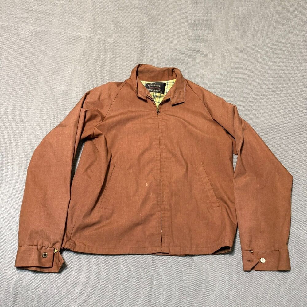Vintage 70S Sportswear Mens Bomber Jacket Size 40 Tall Brown Permanent Press